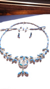 Leaves Owyhee Blue Opal Necklace Earrings Bracelet Jewelry Set Unique Sterling Silver Elegant