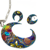 Crystals Pendant Sterling Silver Moon Pendant Charm and Earrings Set Beads