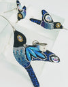 Large Blue Opal and Crystals Pendant and Earrings Hummingbird Charm Set Large