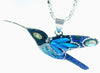 Large Blue Opal and Crystals Pendant and Earrings Hummingbird Charm Set Large