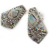 Studs Fire Opal 950 Sterling Silver Earrings Jewelry