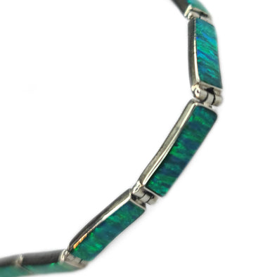 Emerald Green Opal Bracelet 950 Sterling Silver Tennis Bracelet Chain Link Jewelry