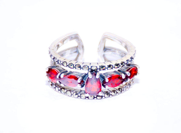 RUBIES STERLING SILVER Quality Handmade Designer Ring Sizeable Adusts Fits all