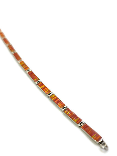 Orange Fire Opal Sterling Silver Tennis Bracelet