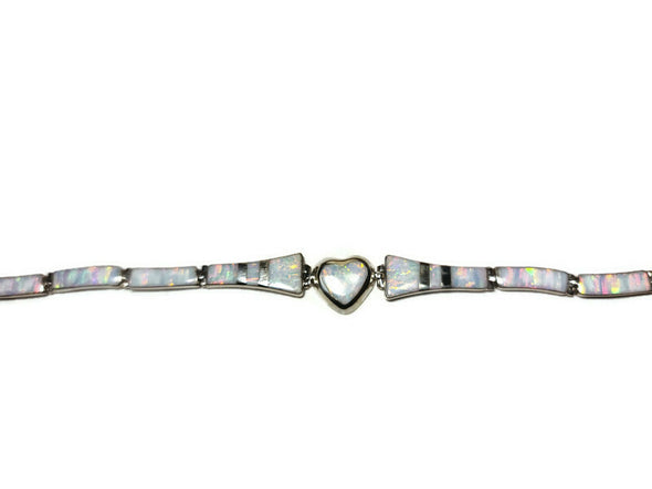 White Heart Bracelet Fire Opal 950 Sterling Silver Jewelry Tennis Bracelet