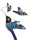 Large Blue Opal and Crystals Pendant and Earrings Hummingbird Charm Set Large