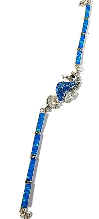 Crystal Medium Blue Seahorse Fire Opal Designer Bracelet Sterling Silver Jewelry Exclusive Raphaellos