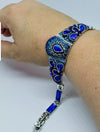 Crystals & Fire Opal Bracelet Intricate Royal Blue Peackock Sterling Silver HEAVY