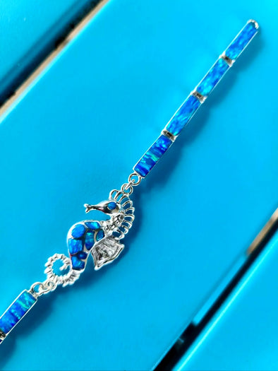 Blue Seahorse Fire Opal Designer Bracelet Sterling Silver Jewelry Exclusive Raphaellos