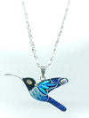 Large Blue Opal and Crystals Pendant and Earrings Hummingbird Charm Set Large